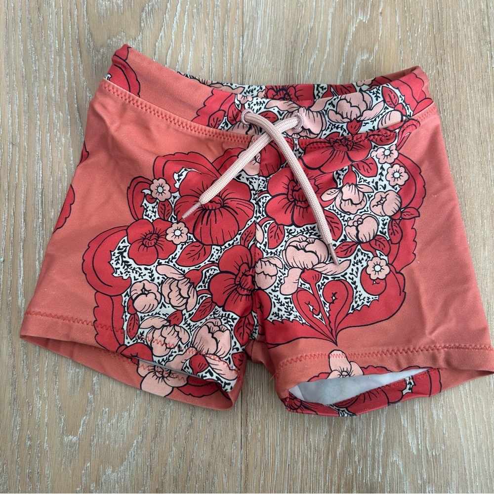 Mini rodini red paisley swim shorts sz 1.5-3T